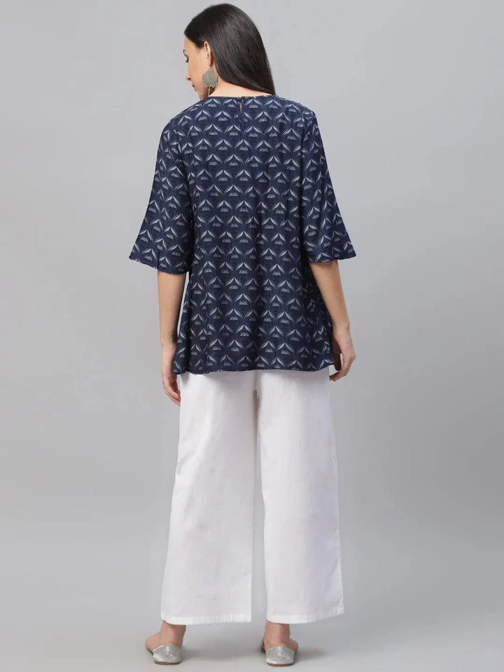 Blue Printed Rayon Kurti - Libas