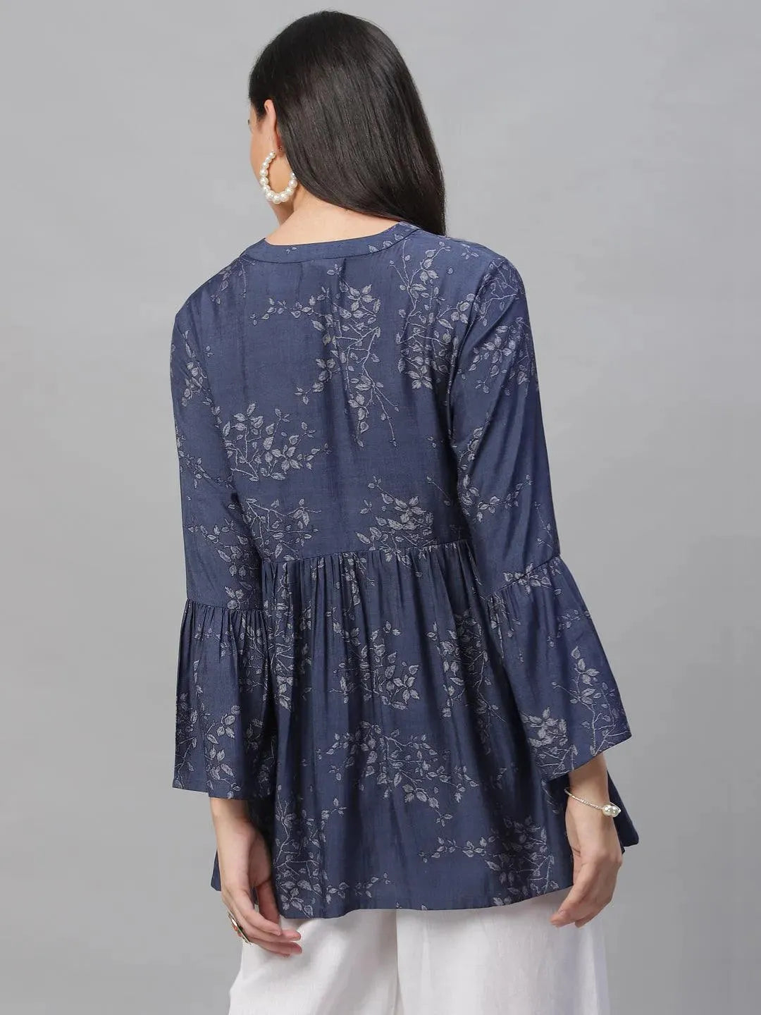 Blue Printed Rayon Kurti - Libas