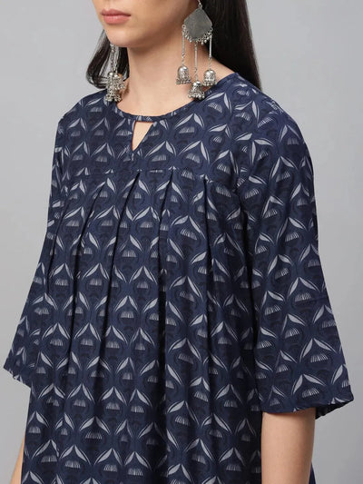 Blue Printed Rayon Kurti - Libas