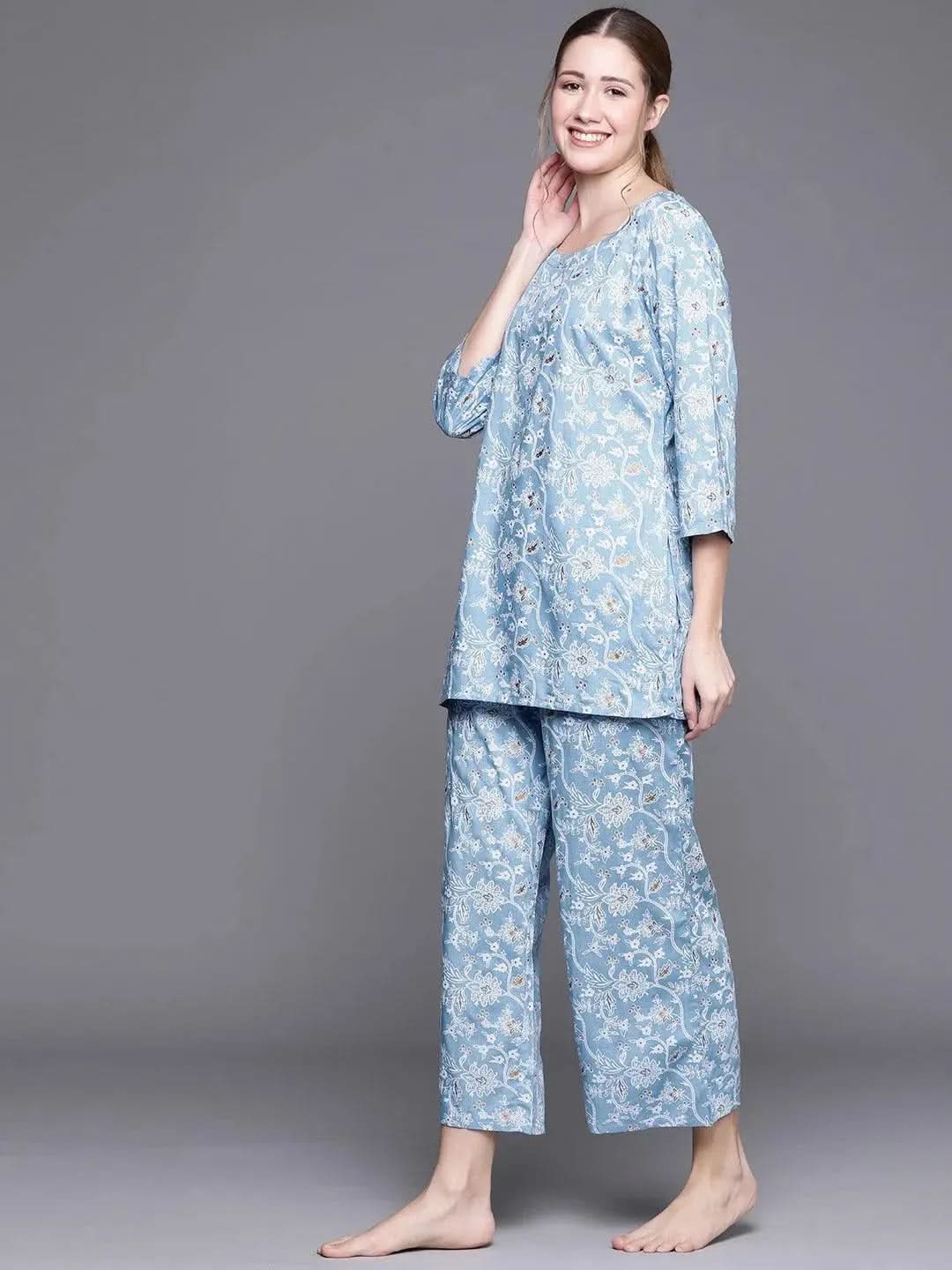 

Buy Blue Printed Rayon Night Suit - 50019- | Libas Ethnic Wear Online