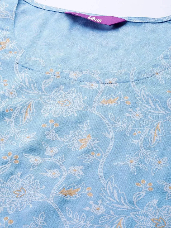 Blue Printed Rayon Night Suit - Libas
