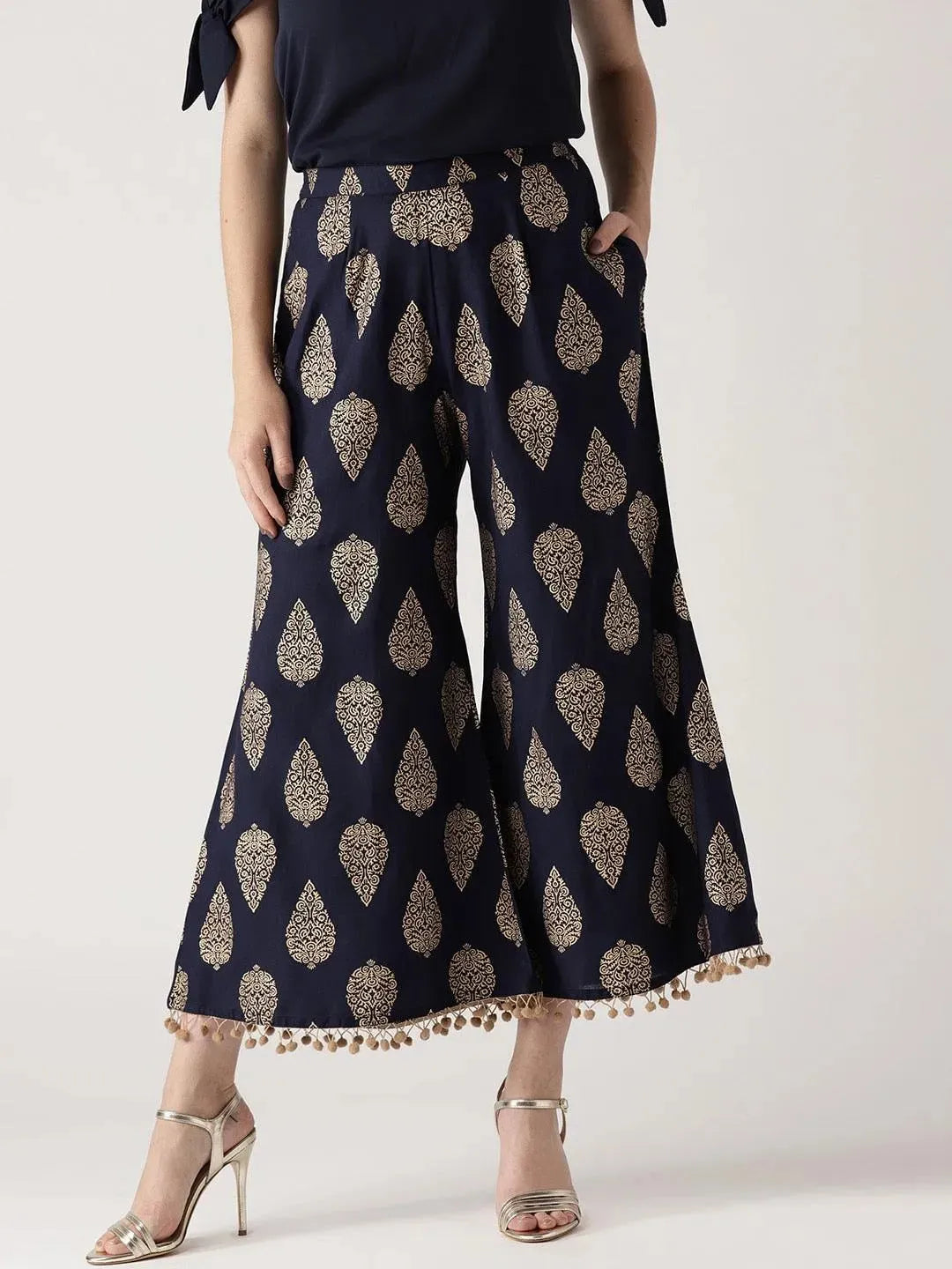 Blue Printed Rayon Palazzos - Libas