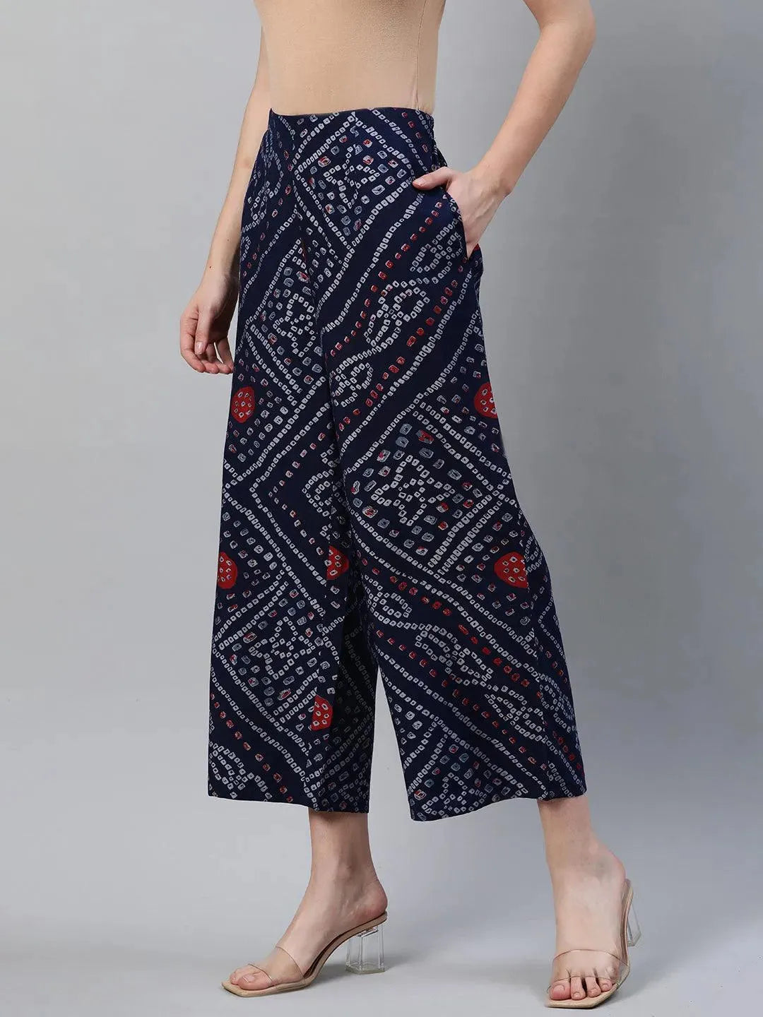 Blue Printed Rayon Palazzos - Libas