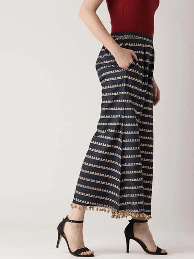 Blue Printed Rayon Palazzos - Libas