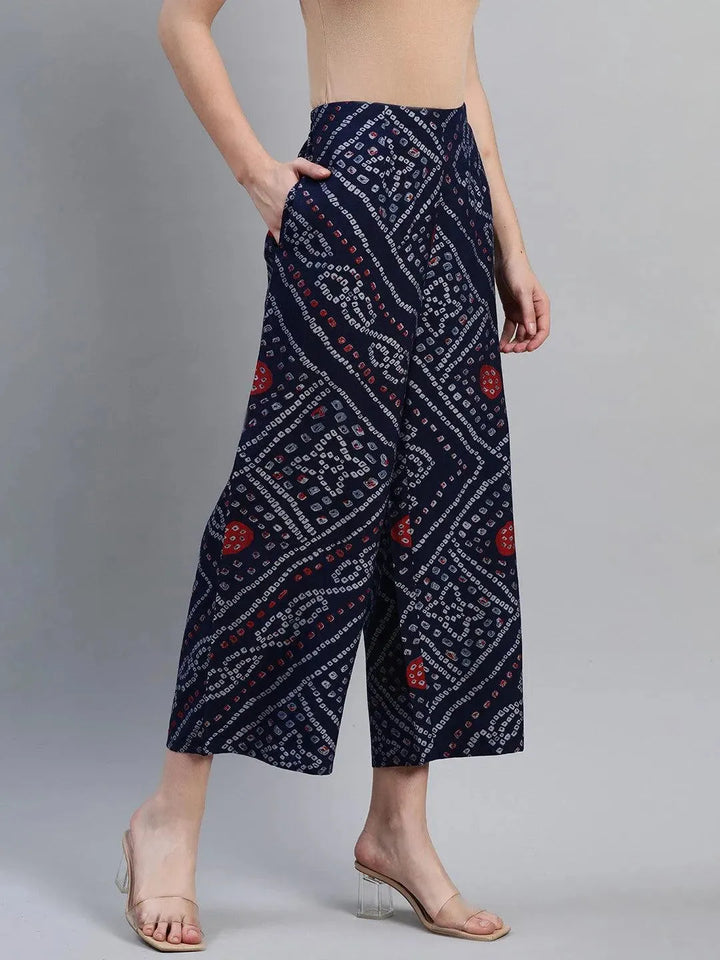 Blue Printed Rayon Palazzos - Libas