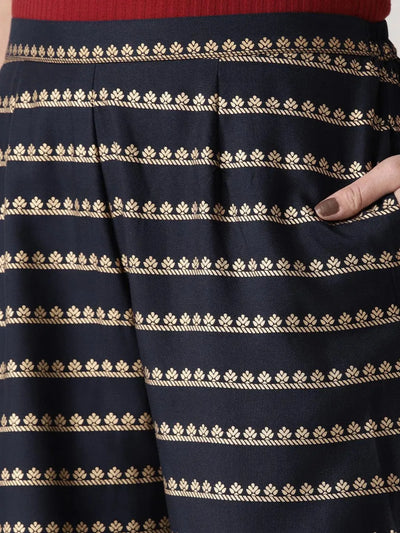 Blue Printed Rayon Palazzos - Libas