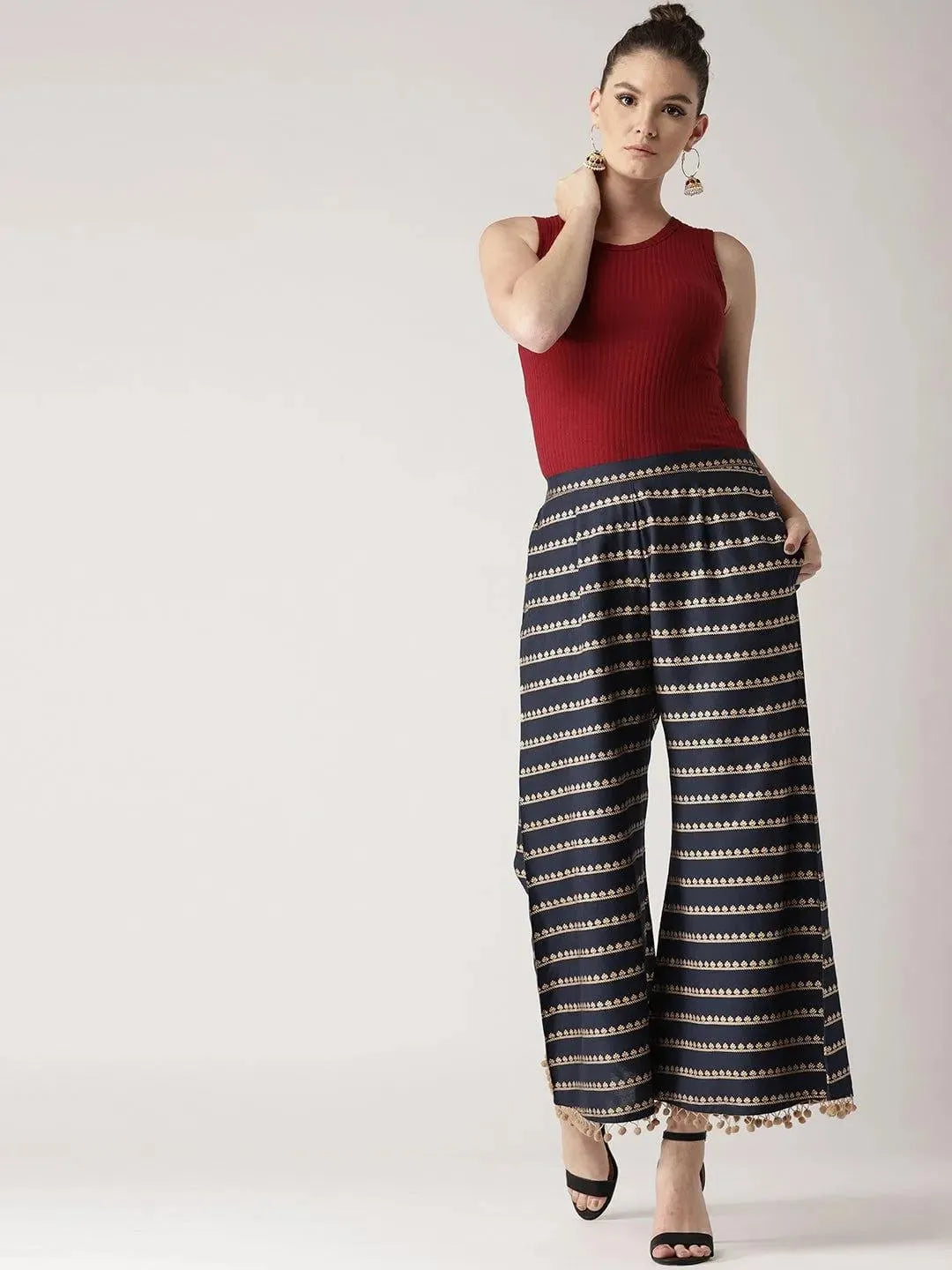 Blue Printed Rayon Palazzos - Libas