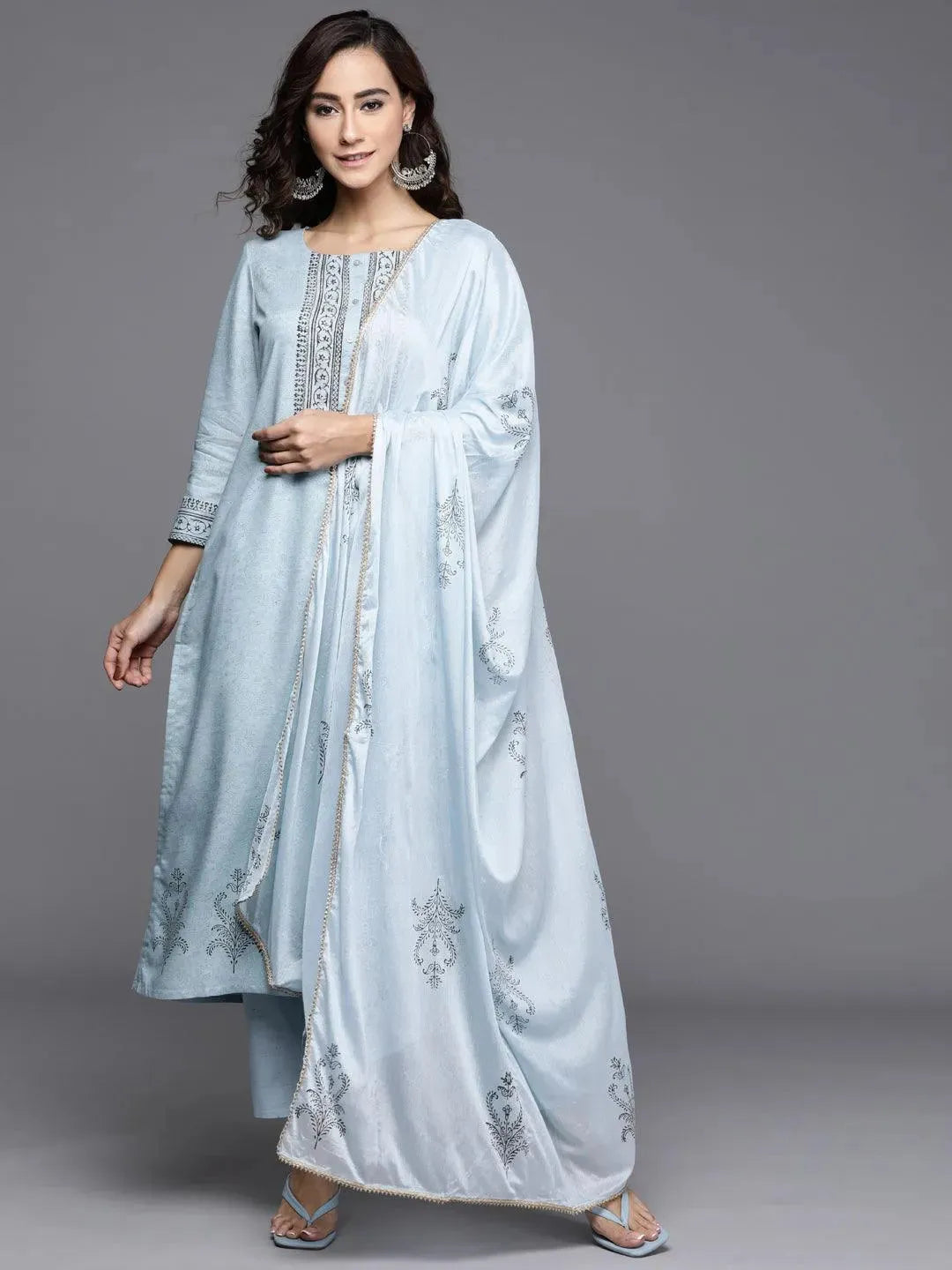 Blue Printed Viscose Rayon Suit Set - Libas