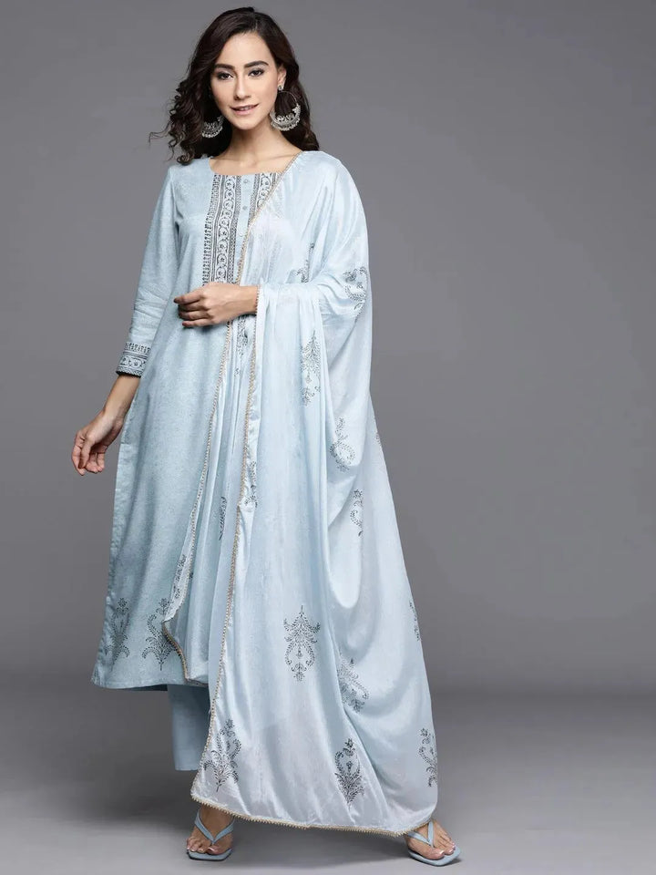Blue Printed Viscose Rayon Suit Set - Libas
