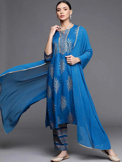 Blue Printed Rayon Suit Set - Libas