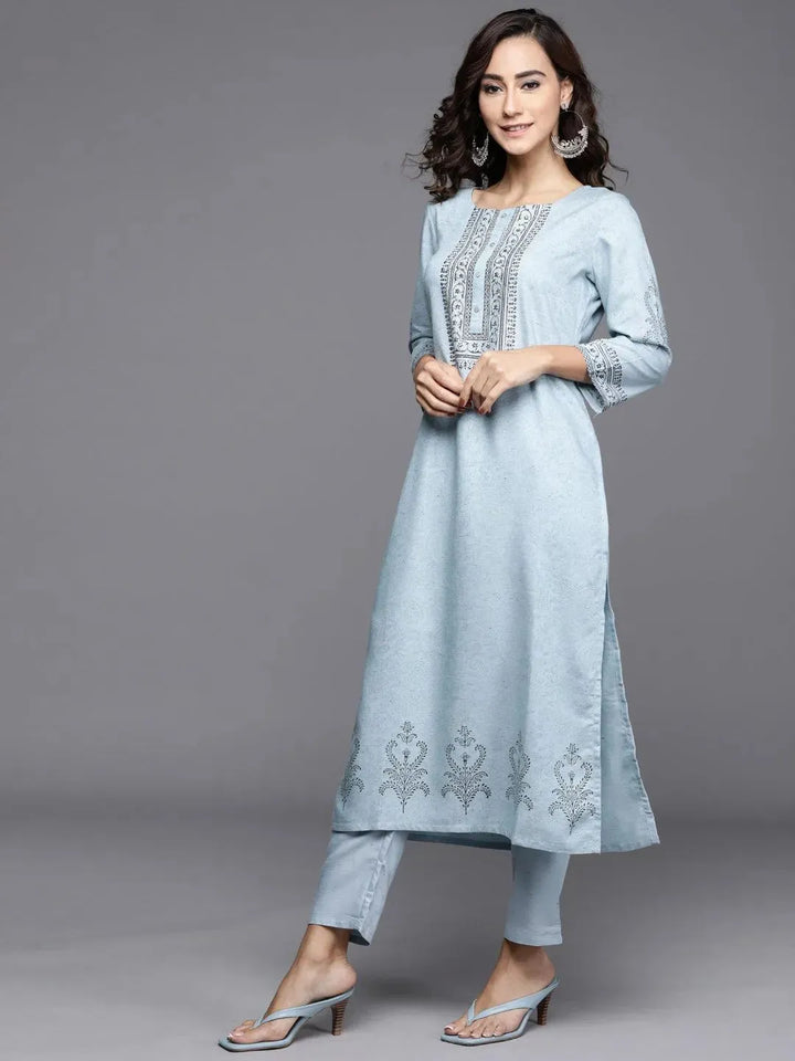 Blue Printed Viscose Rayon Suit Set - Libas