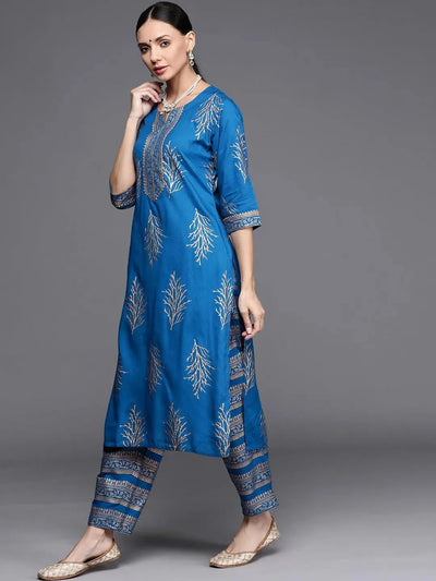 Blue Printed Rayon Suit Set - Libas