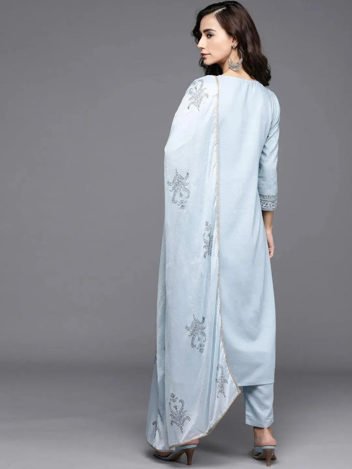 Blue Printed Viscose Rayon Suit Set - Libas