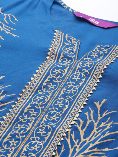 Blue Printed Rayon Suit Set - Libas
