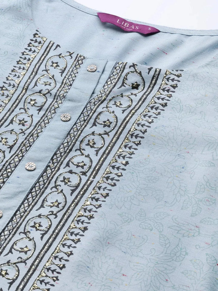 Blue Printed Viscose Rayon Suit Set - Libas