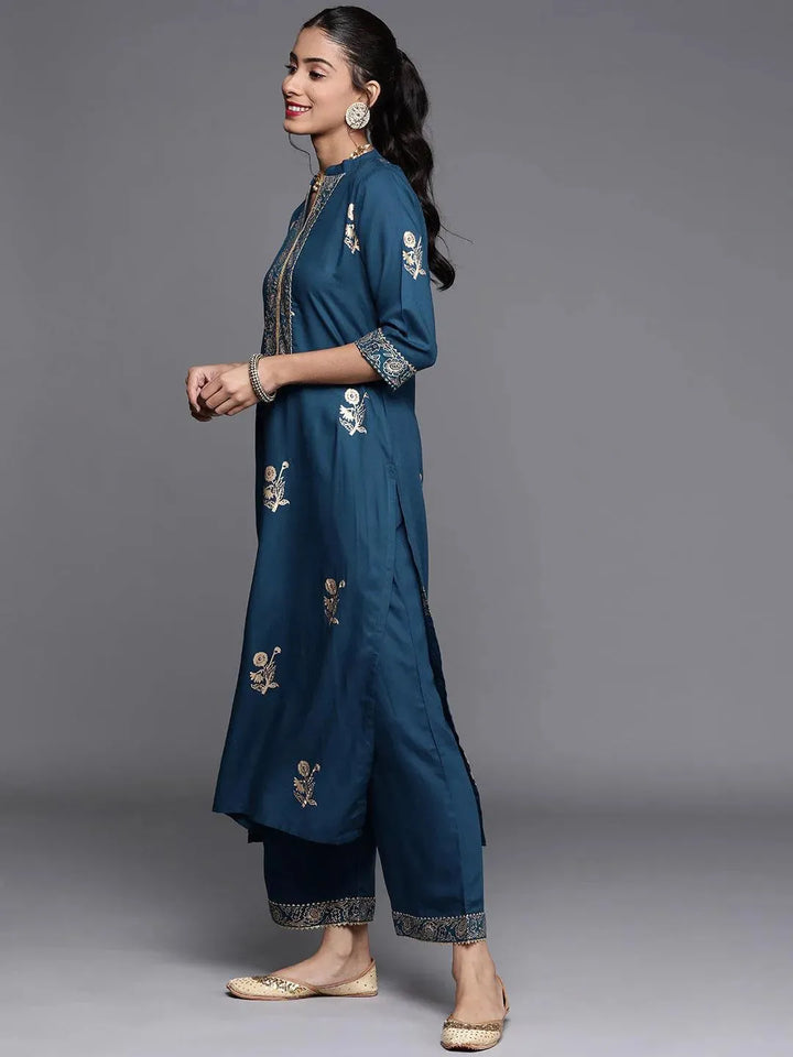 Blue Printed Viscose Rayon Suit Set - Libas