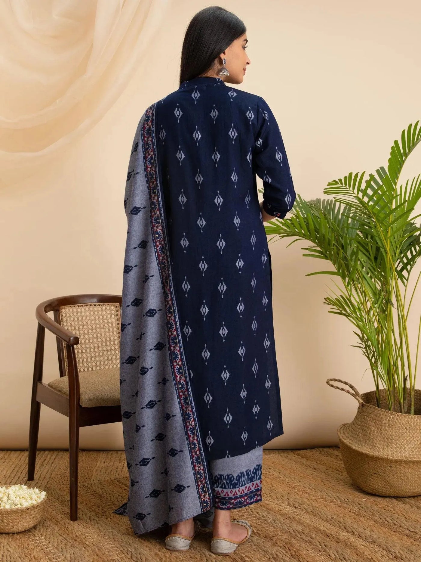 Blue Printed Rayon Suit Set - Libas