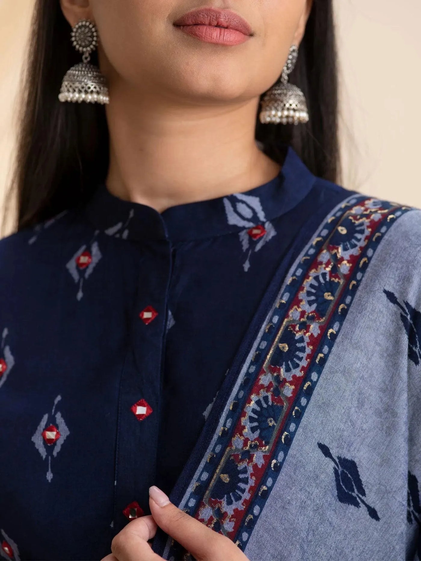 Blue Printed Rayon Suit Set - Libas