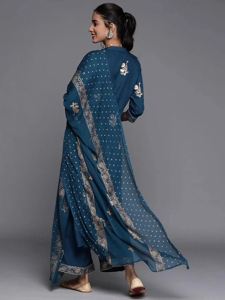 Blue Printed Viscose Rayon Suit Set - Libas