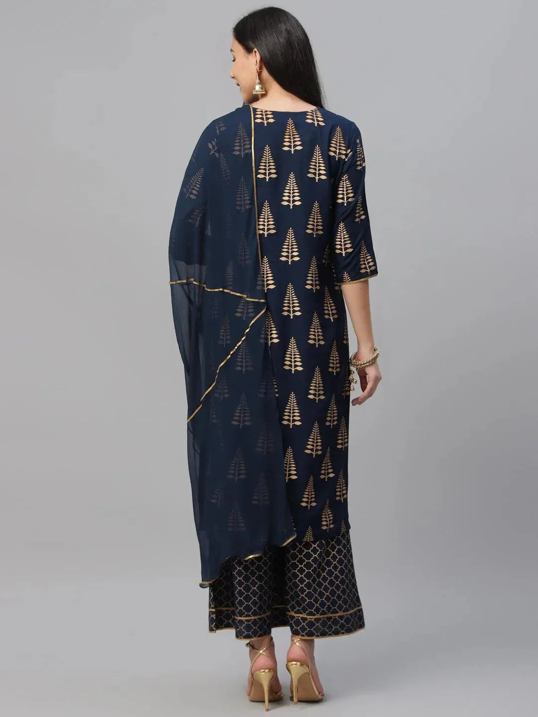 Blue Printed Rayon Suit Set - Libas