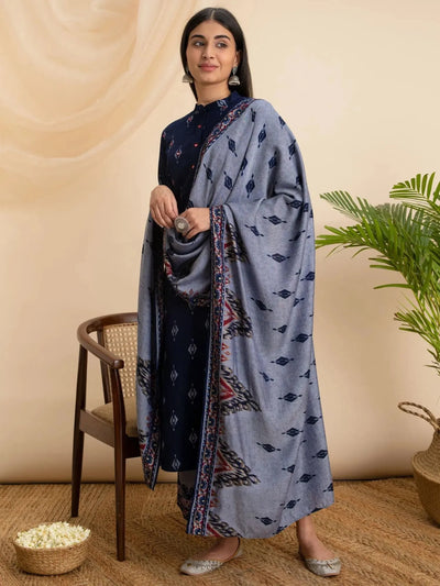 Blue Printed Rayon Suit Set - Libas