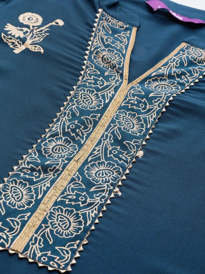Blue Printed Viscose Rayon Suit Set - Libas