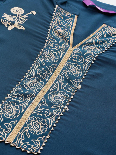 Blue Printed Viscose Rayon Suit Set - Libas