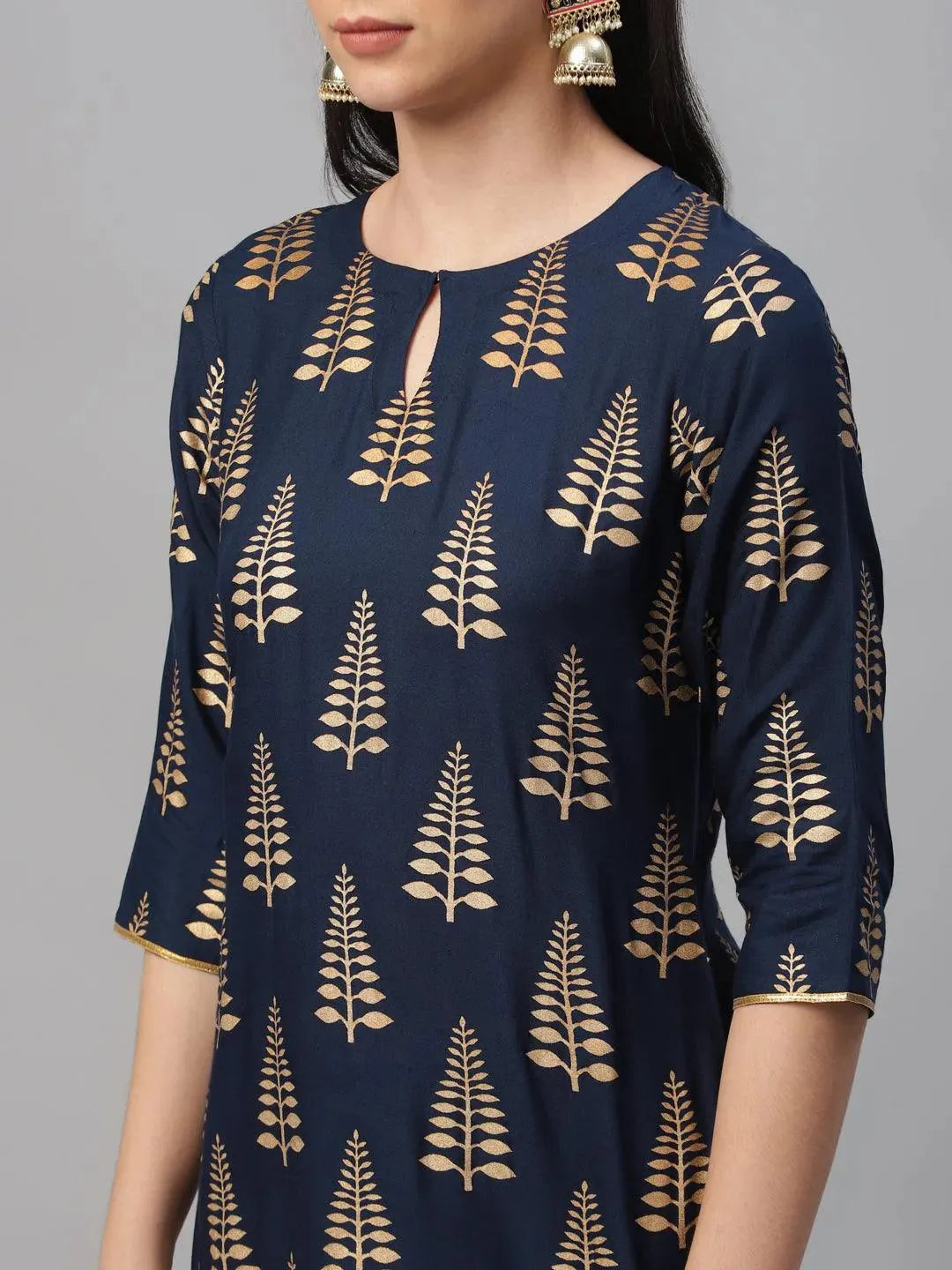 Blue Printed Viscose Rayon Suit Set - Libas