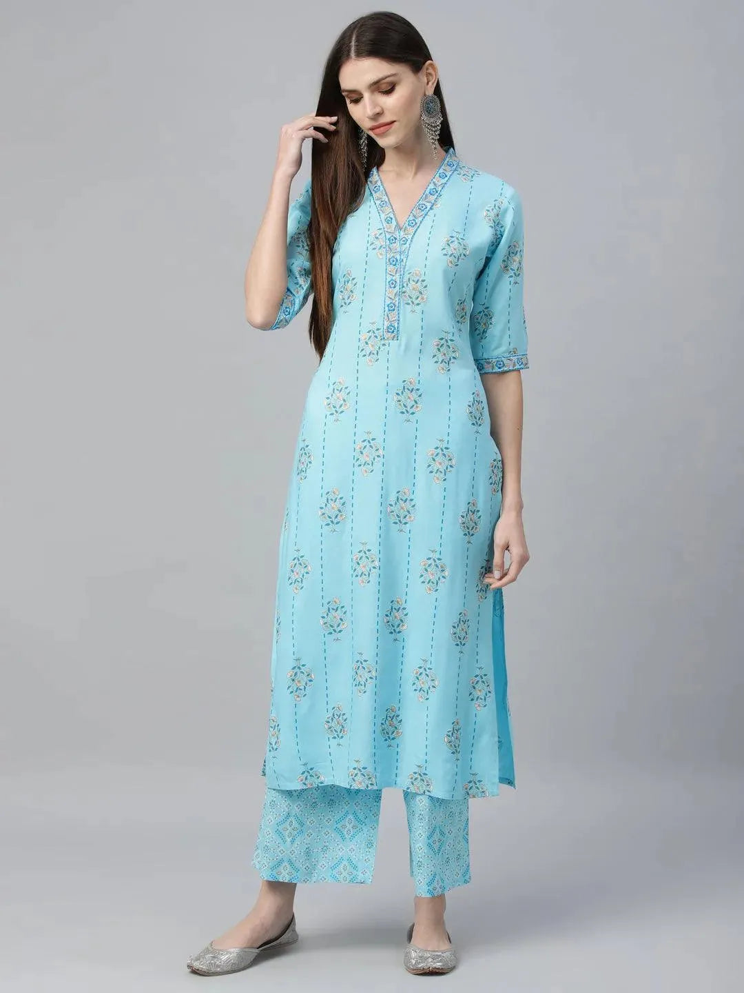 Blue Printed Rayon Kurta Set - Libas