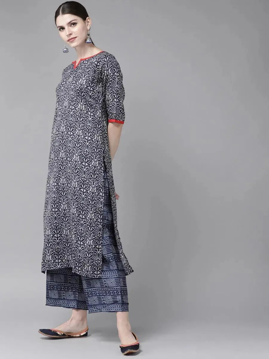 Blue Printed Rayon Kurta Set - Libas