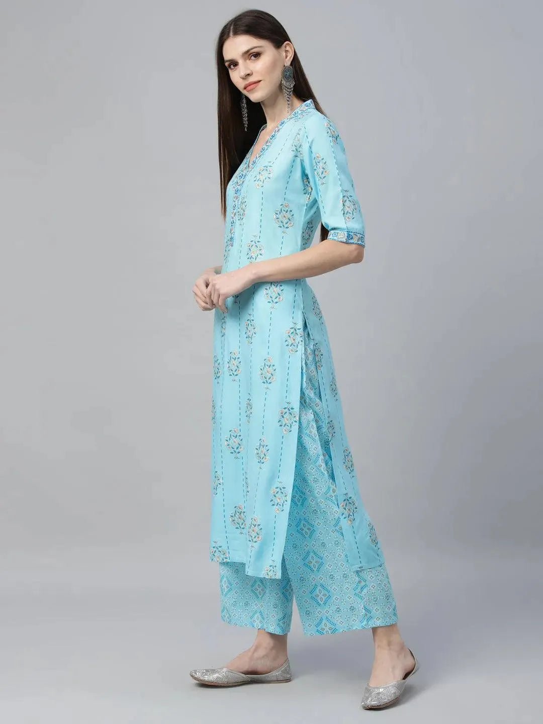 Blue Printed Rayon Kurta Set - Libas 