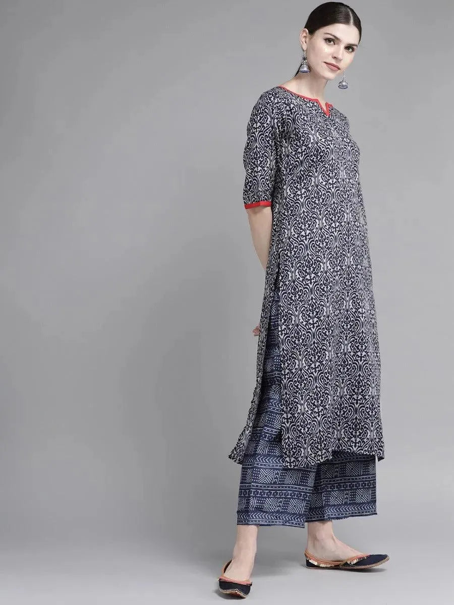 Blue Printed Rayon Kurta Set - Libas