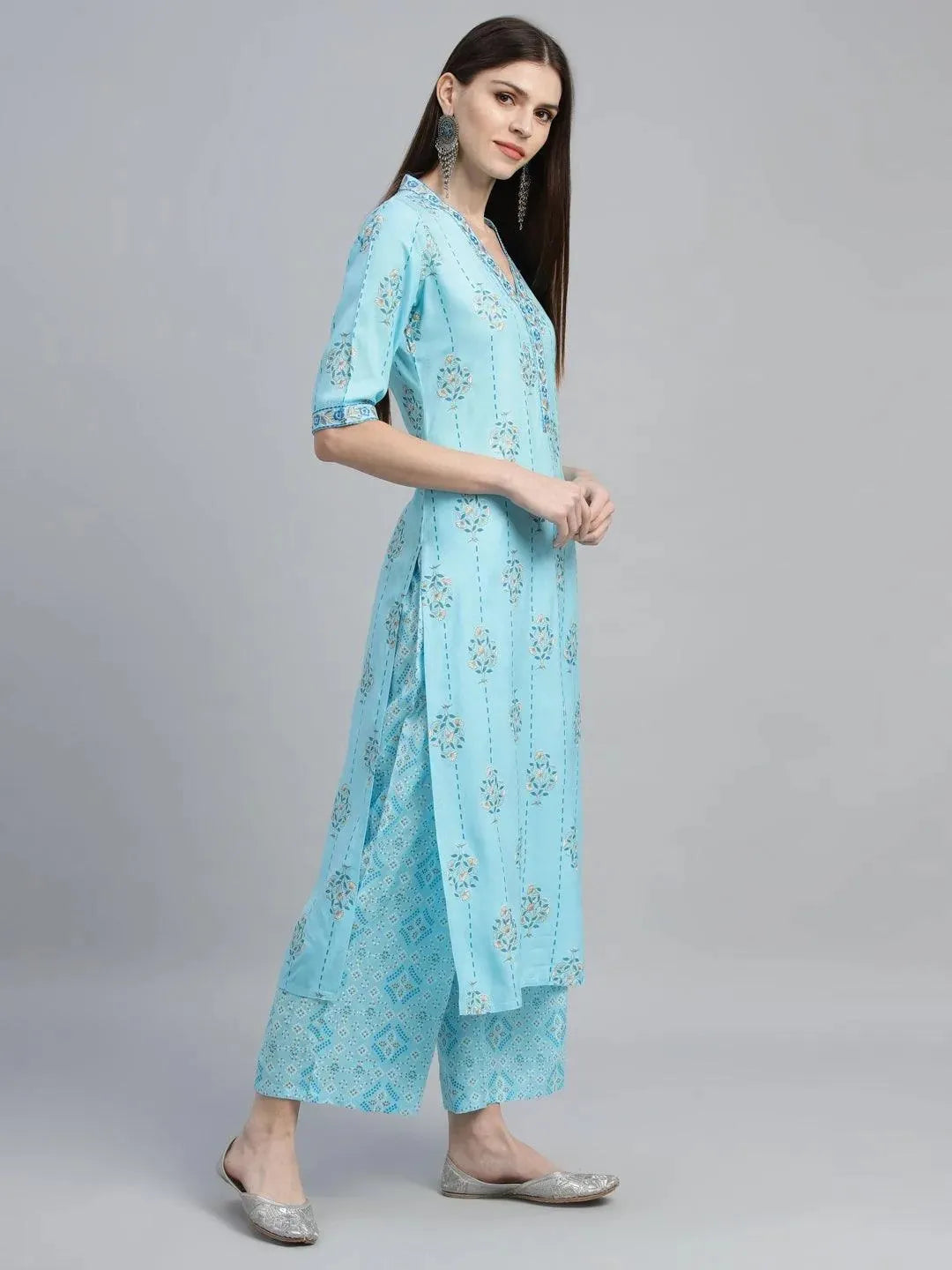 Blue Printed Rayon Kurta Set - Libas 