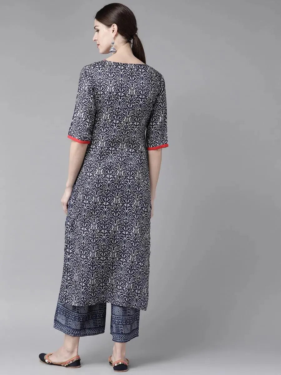 Blue Printed Rayon Kurta Set - Libas