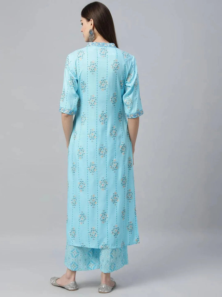 Blue Printed Rayon Kurta Set - Libas