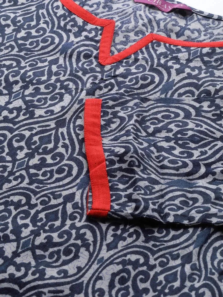 Blue Printed Rayon Kurta Set - Libas 