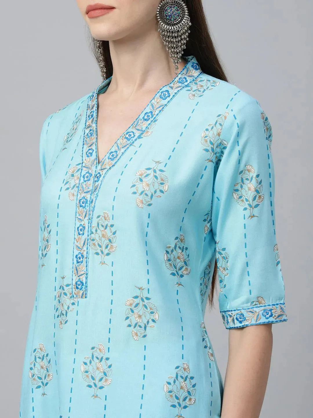 Blue Printed Rayon Kurta Set - Libas 