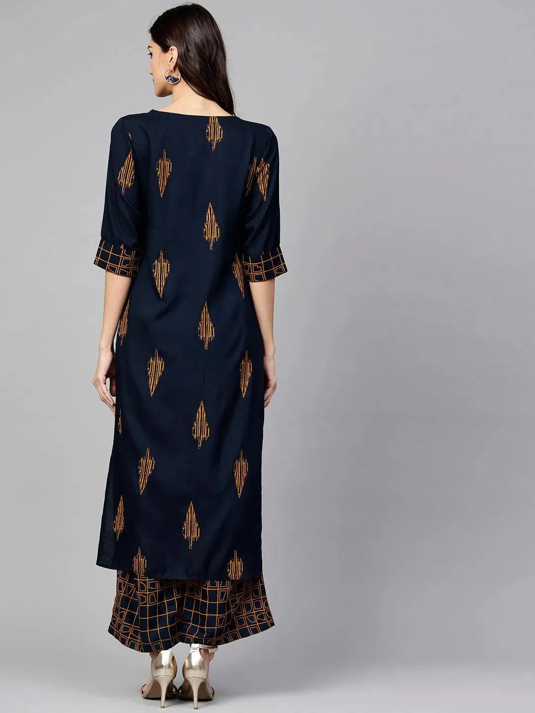 Blue Printed Rayon Kurta Set - Libas 