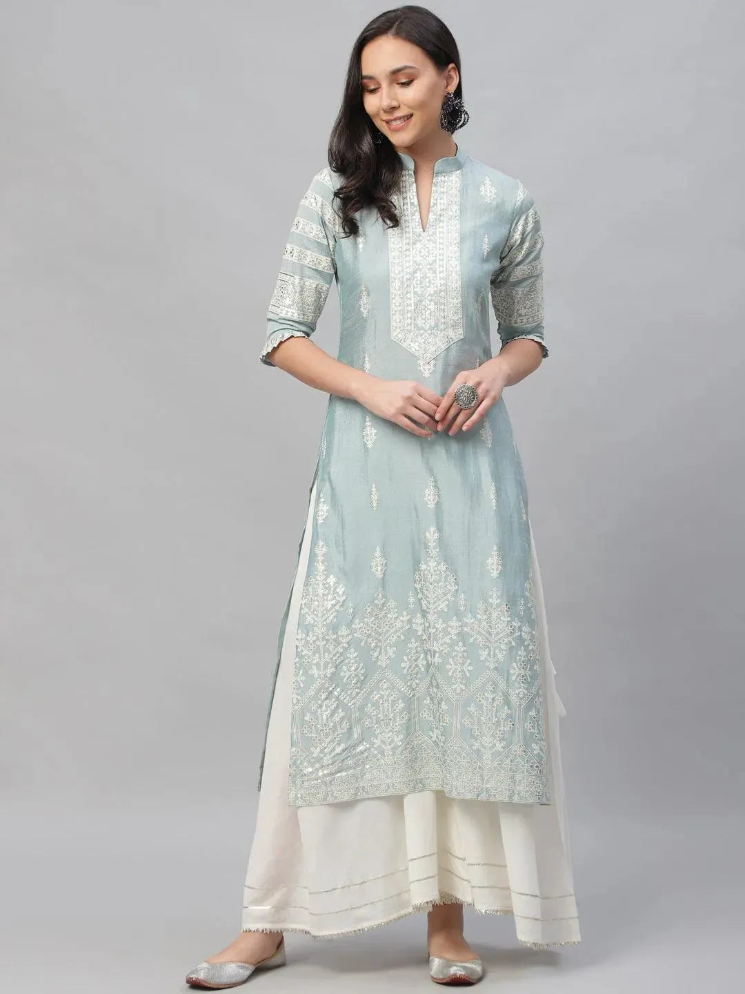 Blue Printed Shantoon Kurta - Libas