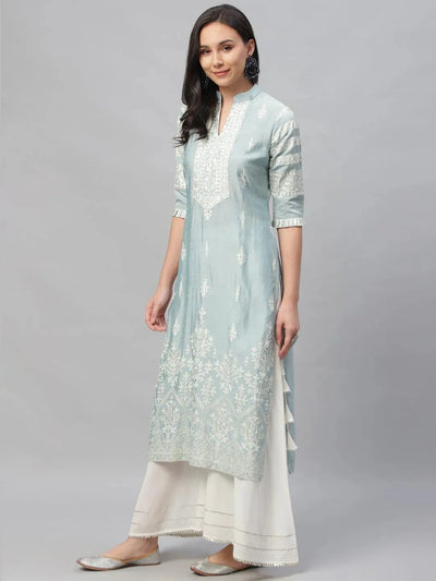 Blue Printed Shantoon Kurta - Libas