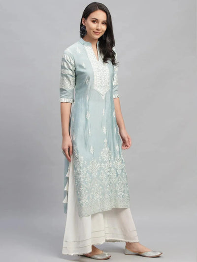 Blue Printed Shantoon Kurta - Libas