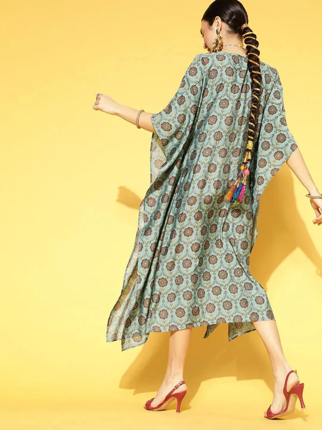 Blue Printed Silk Blend Dress - Libas 