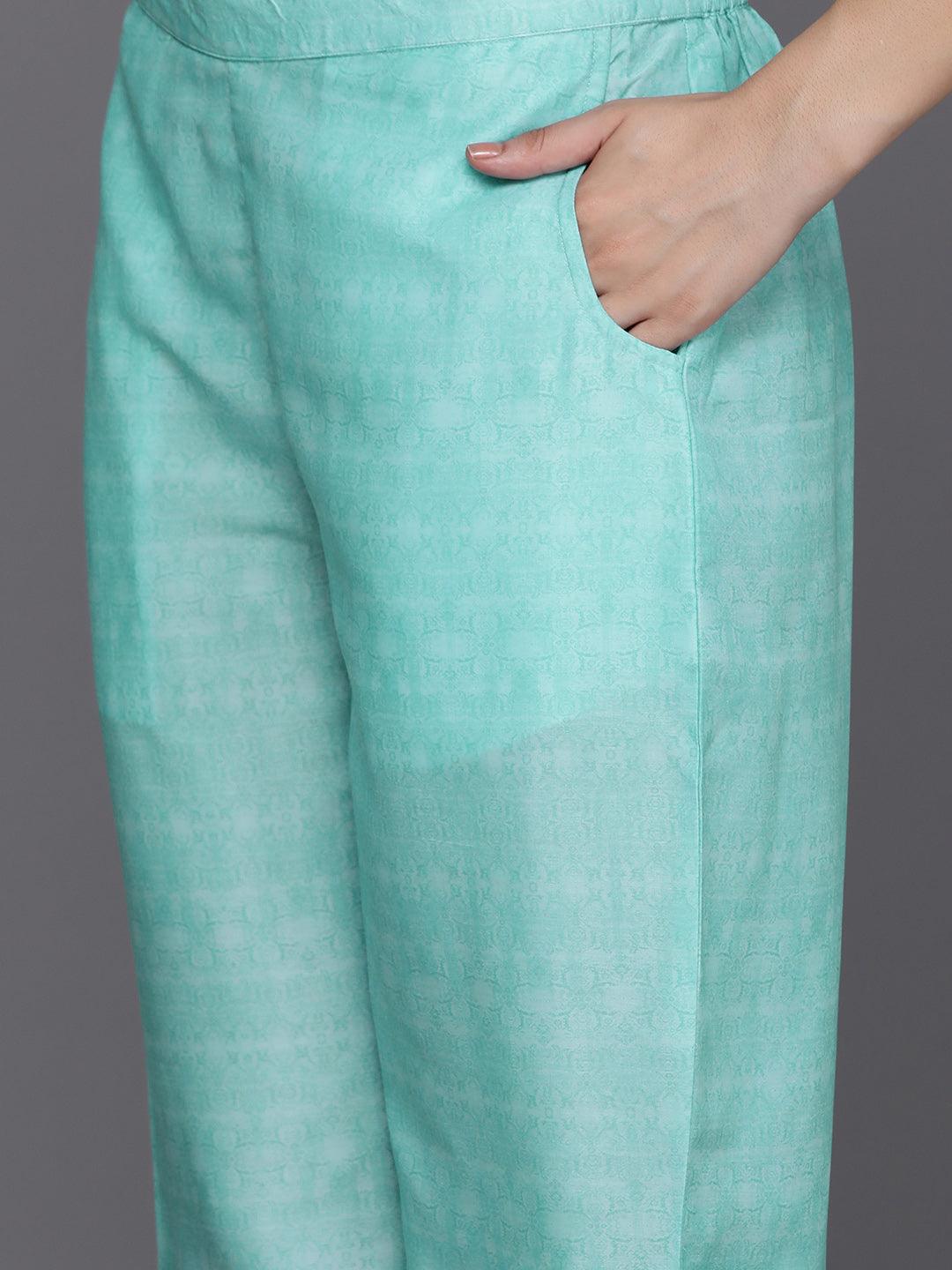 Blue Printed Silk Blend Kaftan Kaftan With Trousers