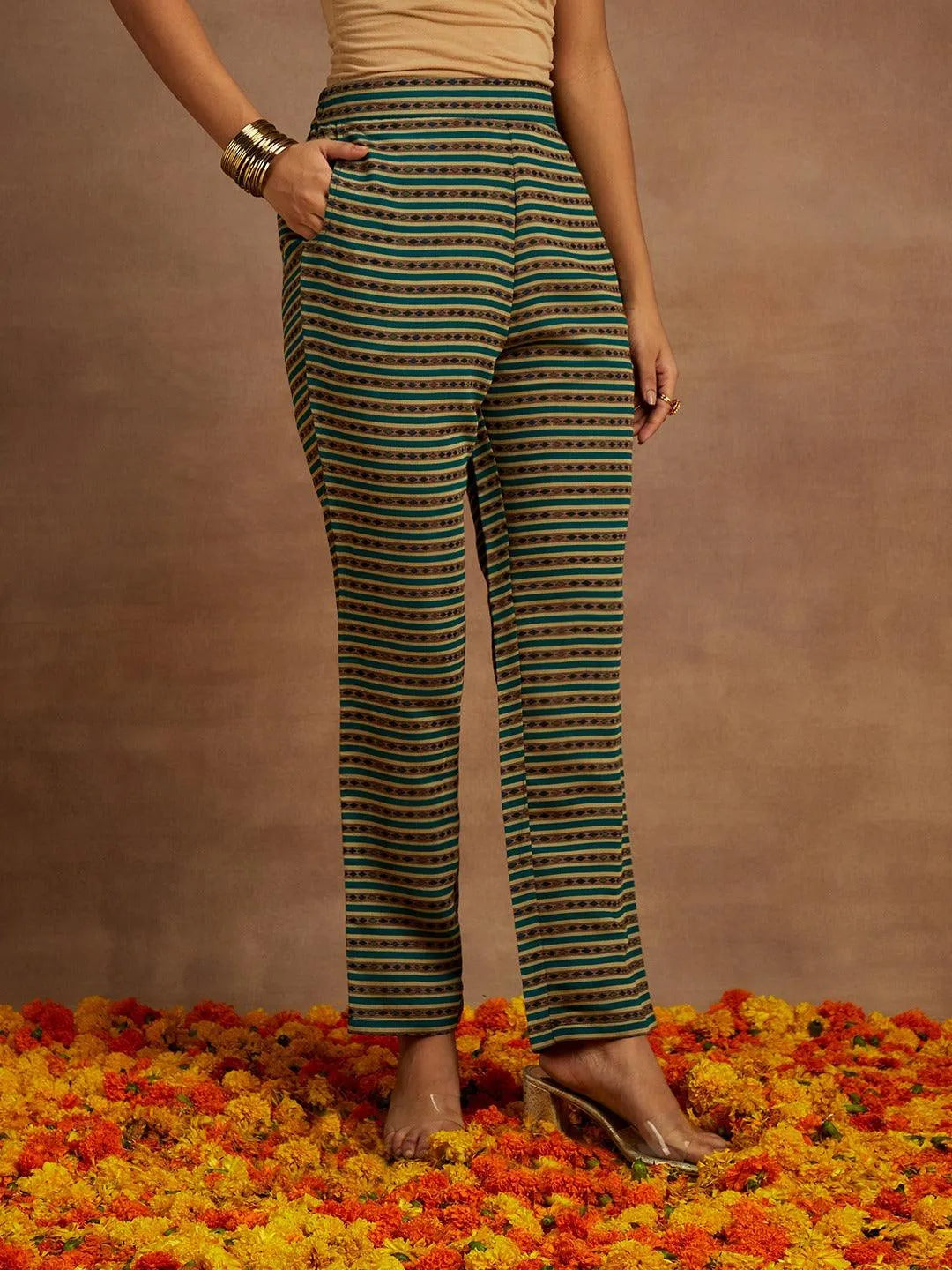 Blue Printed Silk Blend Kurta With Trousers & Dupatta - Libas 