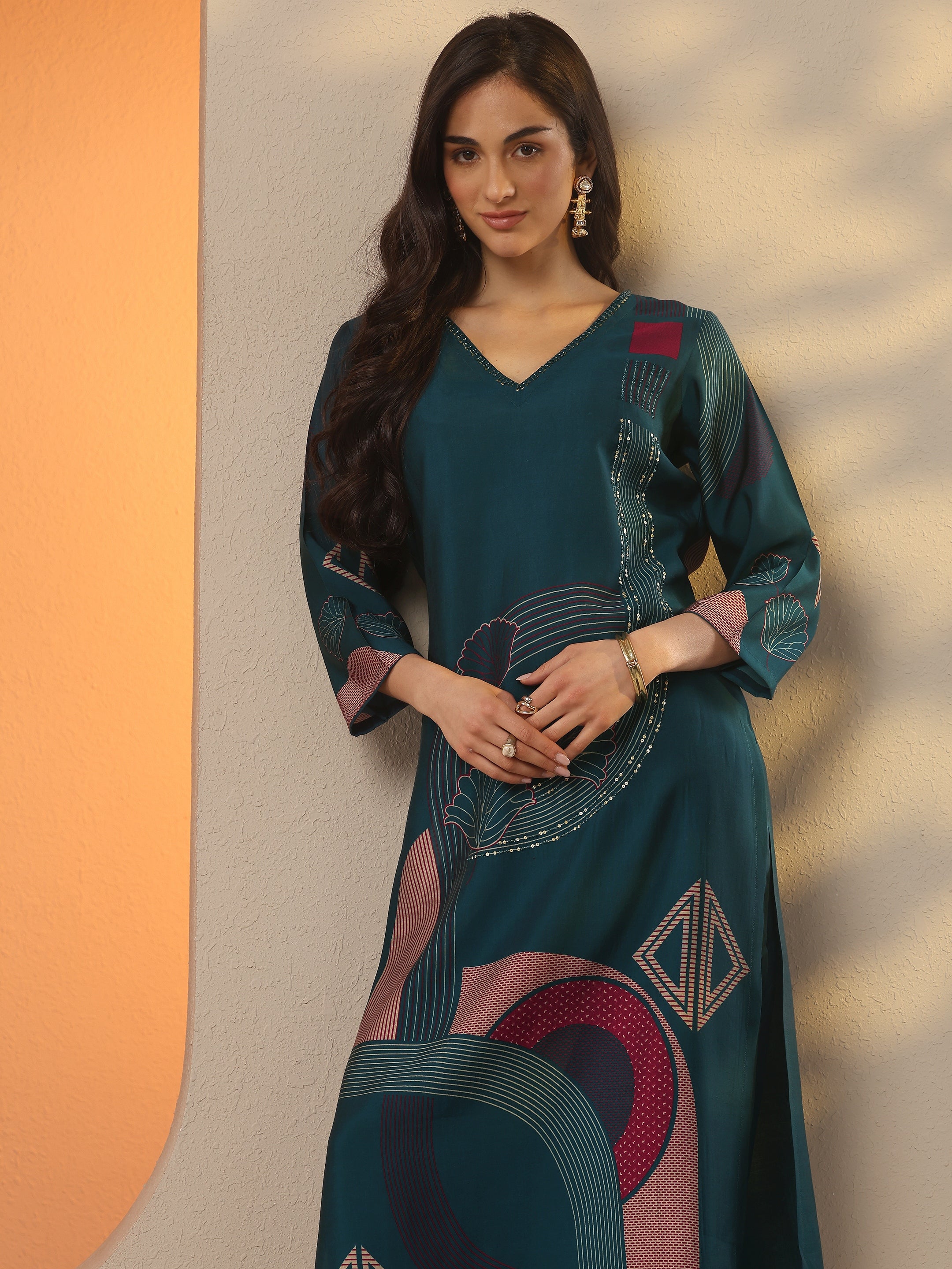 libas Blue Printed Silk Blend Straight Kurta-picture-43