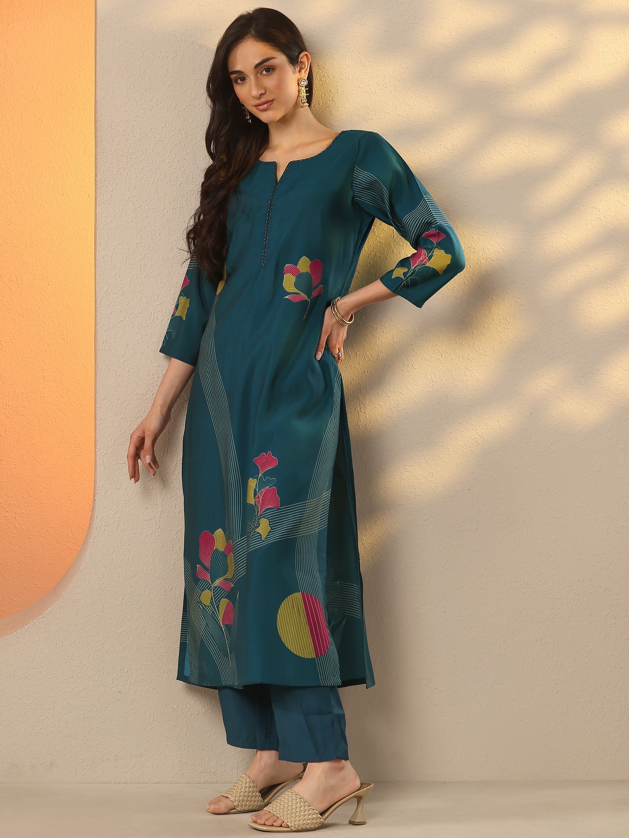libas Blue Printed Silk Blend Straight Kurta-picture-35