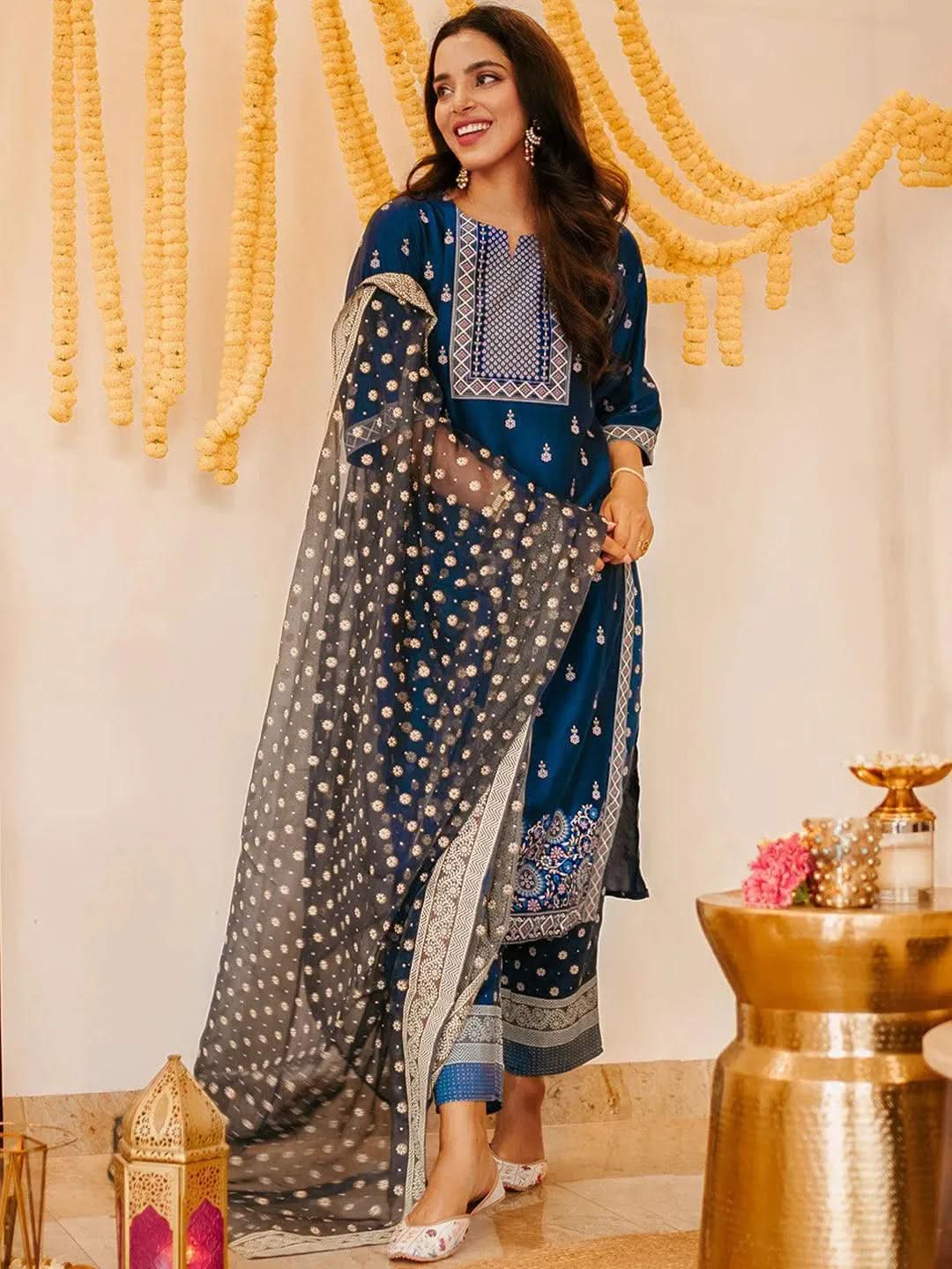 

Buy Blue Printed Silk Blend Suit Set - 20282O- | Libas Ethnic Wear Online