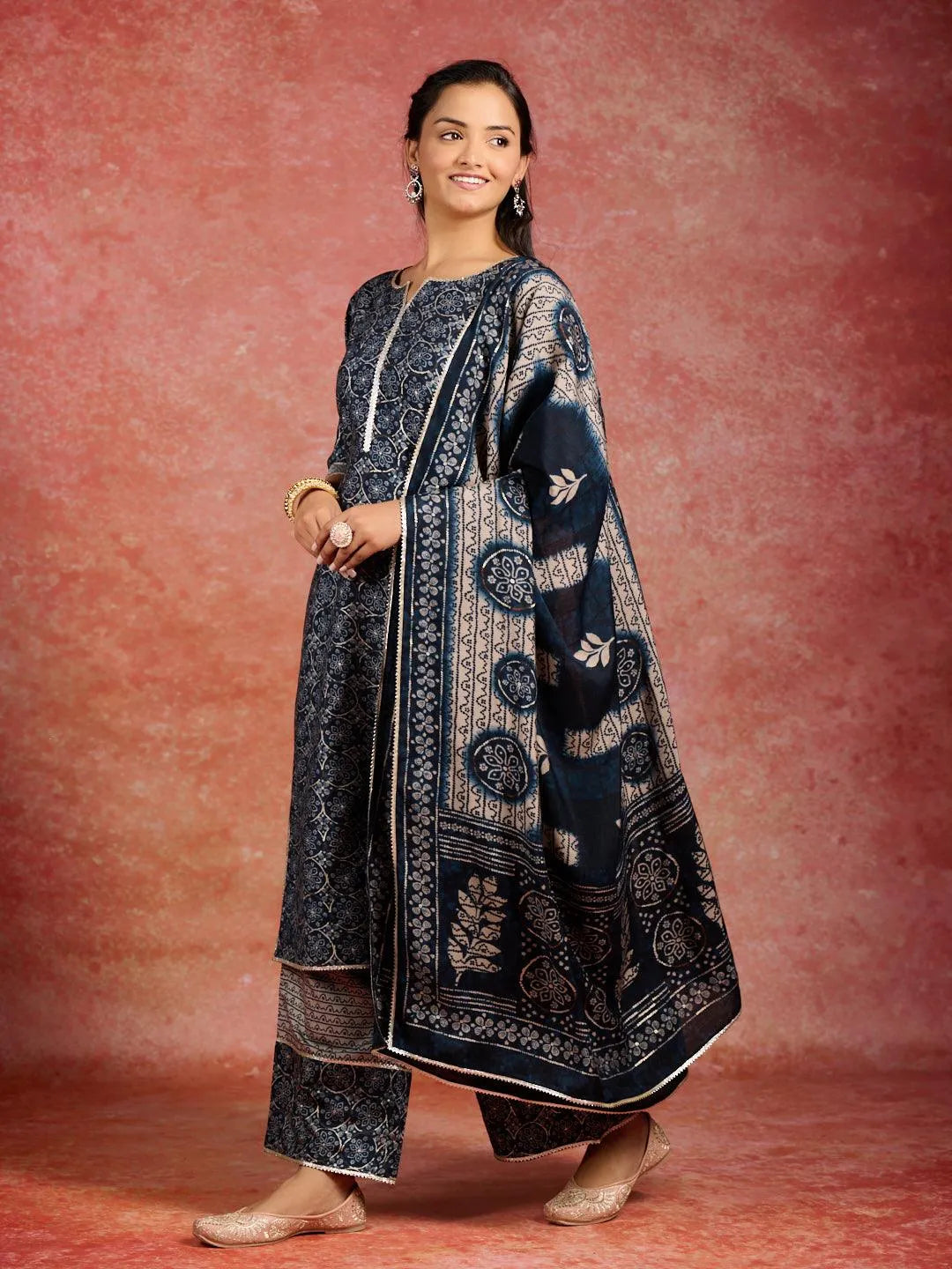 Blue Printed Silk Blend Straight Suit With Dupatta-image-36