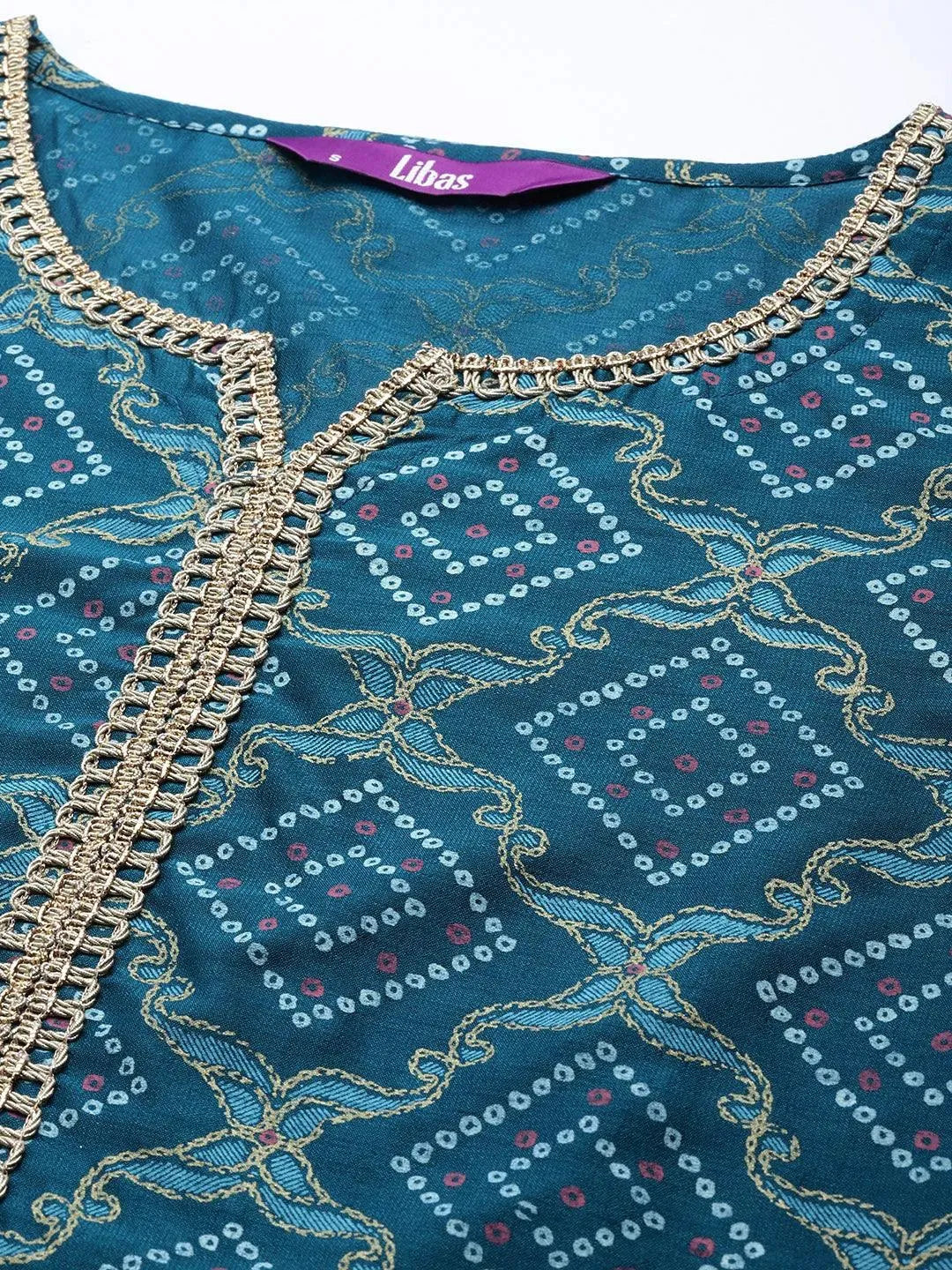 Blue Printed Silk Blend Straight Suit Set With Palazzos - Libas 