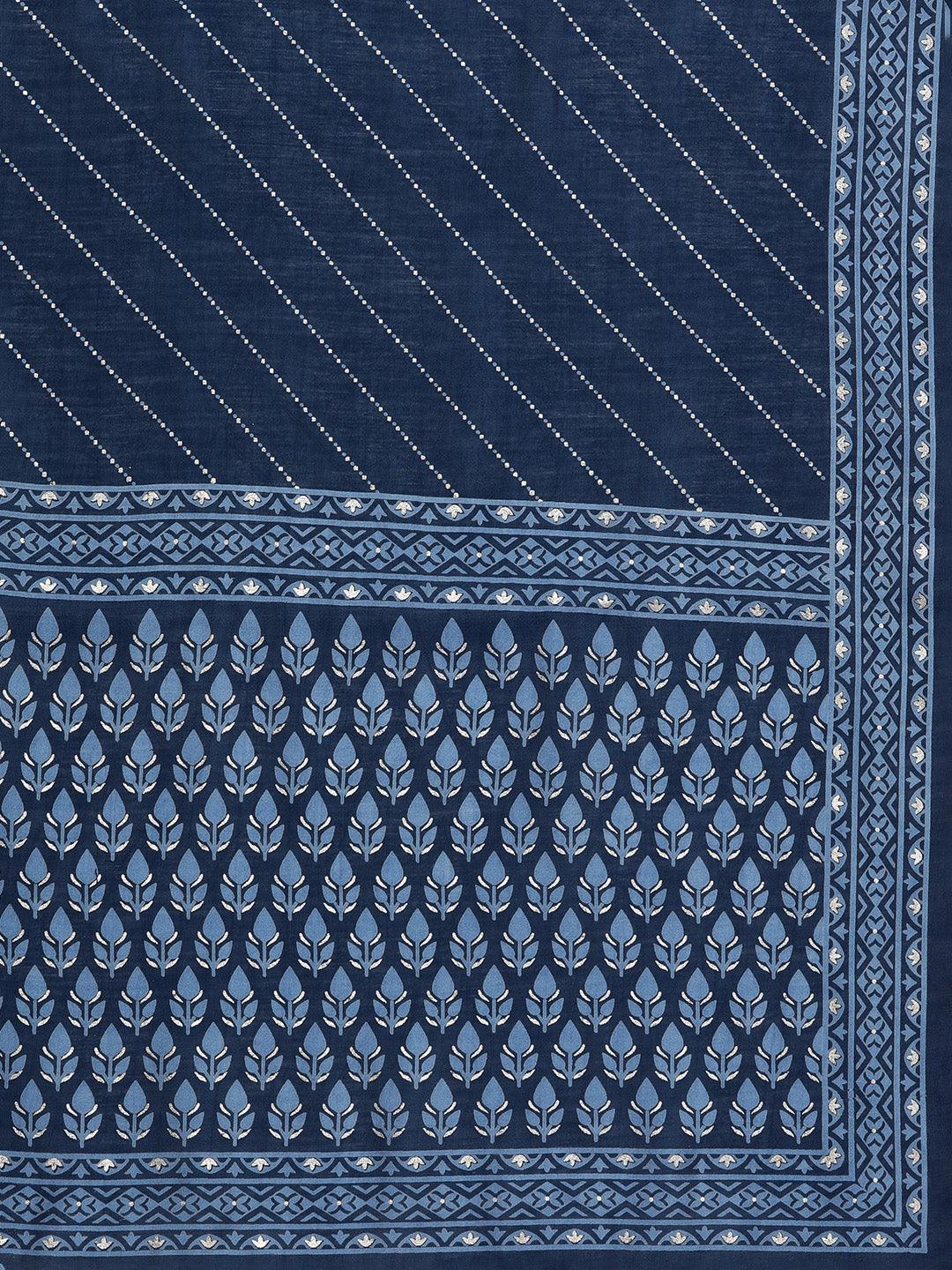 Blue Printed Silk Blend Straight Kurta With Palazzos & Dupatta